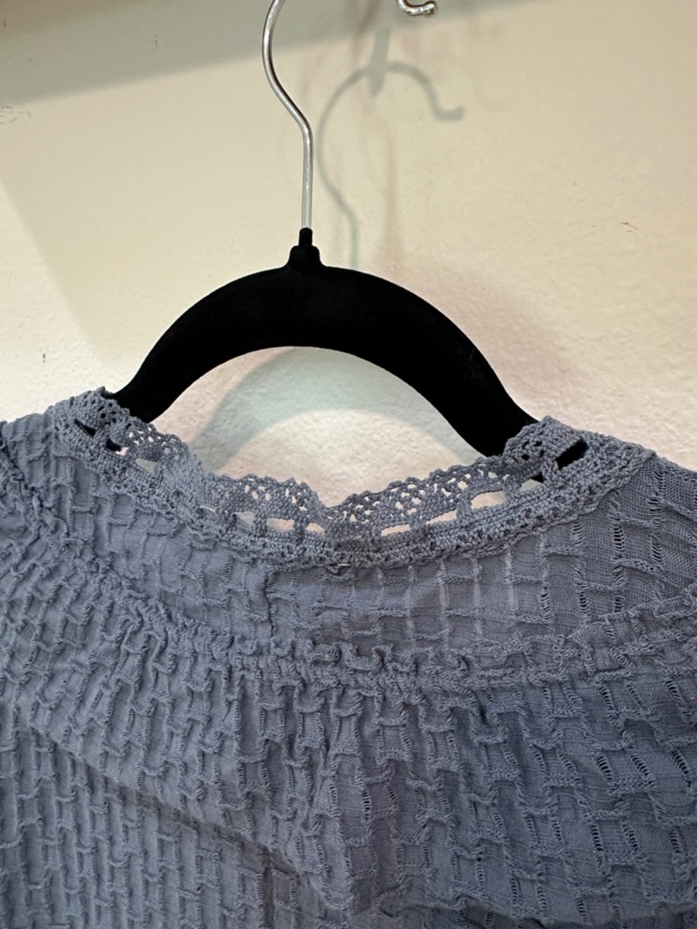 Free People Beach Blue Textured Ruffle Button-Front Top - Picture 9 of 11